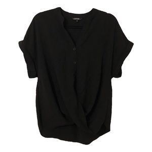 Black Twist Front V-Neck T-Shirt